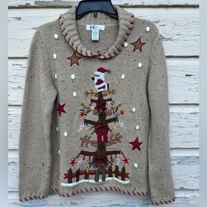 Vintage Y2K Kikit Ugly Christmas Holiday Reindeer Santa 3D Wool Blend Sweater
